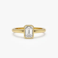 0.75 - 1.50 ctw 14k Bezel Setting Emerald Cut Lab Grown Diamond Engagement Ring - Anna