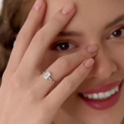 0.75 - 1.50 ctw 14k Bezel Setting Emerald Cut Lab Grown Diamond Engagement Ring - Anna
