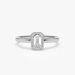 0.75 - 1.50 ctw 14k Bezel Setting Emerald Cut Lab Grown Diamond Engagement Ring - Anna