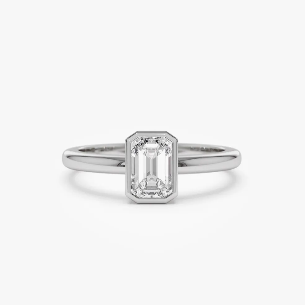 0.75 - 1.50 ctw 14k Bezel Setting Emerald Cut Lab Grown Diamond Engagement Ring - Anna