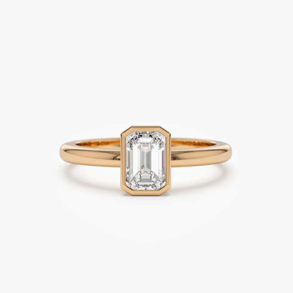 0.75 - 1.50 ctw 14k Bezel Setting Emerald Cut Lab Grown Diamond Engagement Ring - Anna