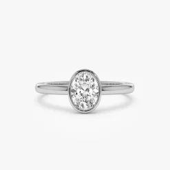 0.75 - 1.50 ctw 14k Bezel Setting Oval Shaped Lab Grown Diamond Engagement Ring - Cora