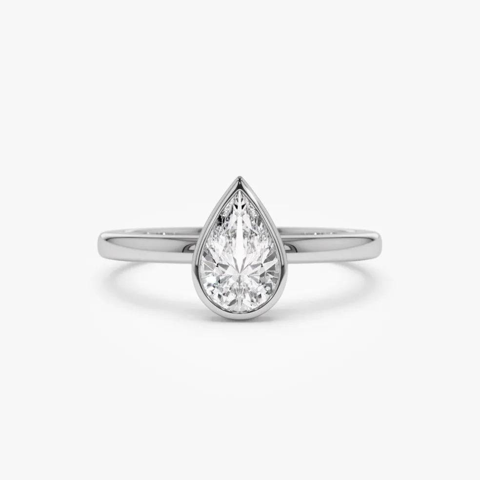 0.75 - 1.50 ctw 14k Bezel Setting Pear Shaped Lab Grown Diamond Engagement Ring - Arianna