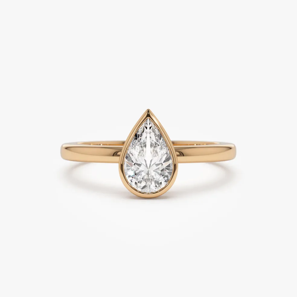 0.75 - 1.50 ctw 14k Bezel Setting Pear Shaped Lab Grown Diamond Engagement Ring - Arianna