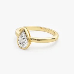 0.75 - 1.50 ctw 14k Bezel Setting Pear Shaped Lab Grown Diamond Engagement Ring - Arianna