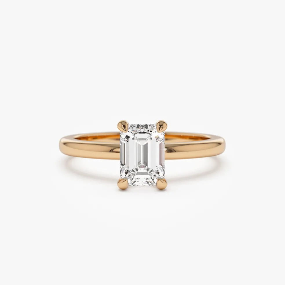 0.75 - 1.50 ctw 14k Four Prong Setting Emerald Cut Lab Grown Diamond Engagement Ring - Esther