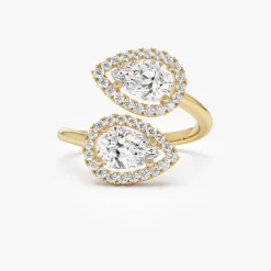 1.90 ctw Double Pear Shaped Lab Grown Halo Bypass Ring - Isabel