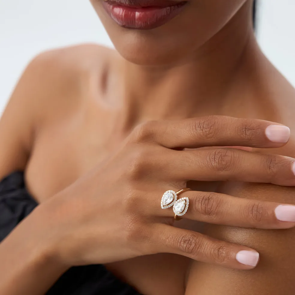 1.90 ctw Double Pear Shaped Lab Grown Halo Bypass Ring - Isabel