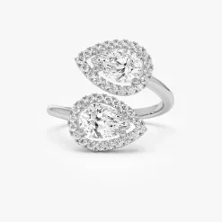 1.90 ctw Double Pear Shaped Lab Grown Halo Bypass Ring - Isabel