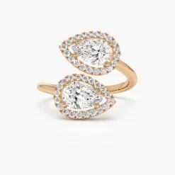 1.90 ctw Double Pear Shaped Lab Grown Halo Bypass Ring - Isabel