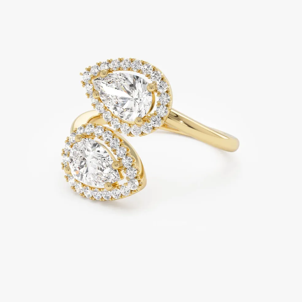 1.90 ctw Double Pear Shaped Lab Grown Halo Bypass Ring - Isabel