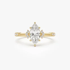 1.10 ctw 14k Art Deco Marquise Shaped Lab Grown Diamond Enagement Ring - Rose