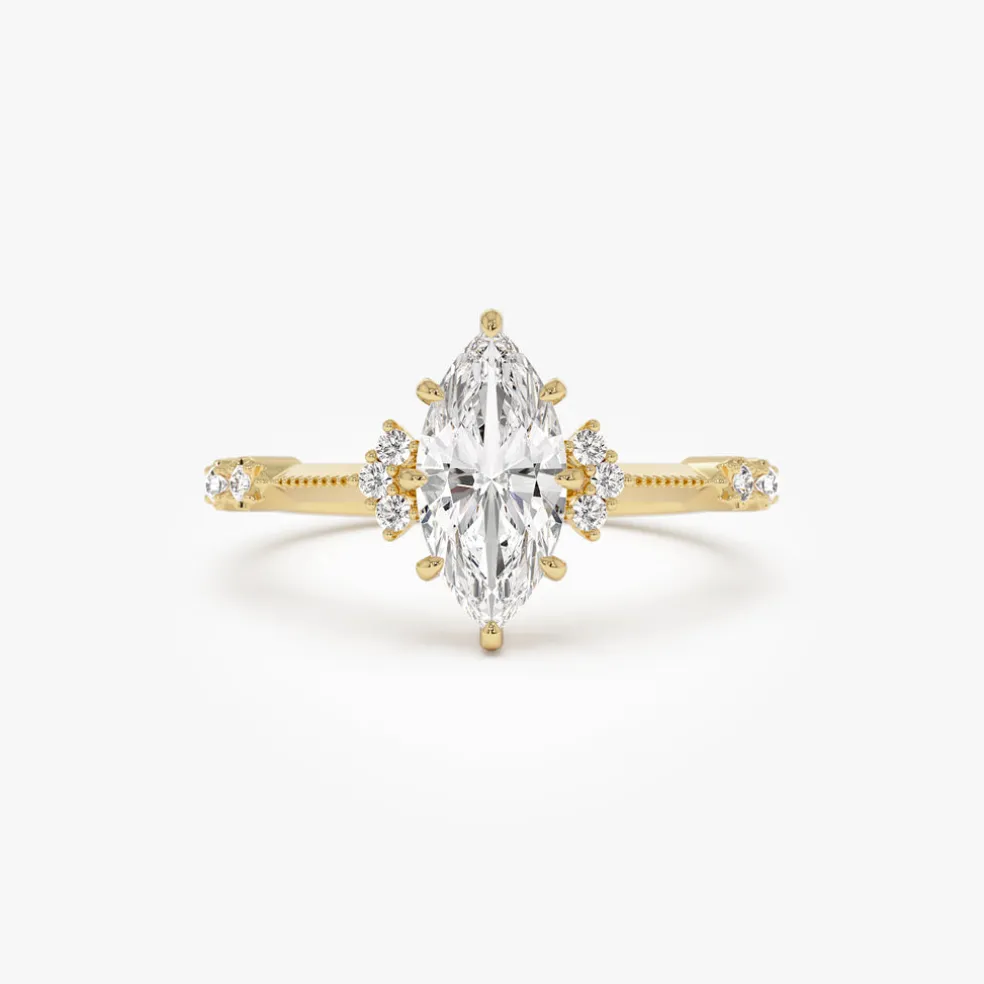 1.10 ctw 14k Art Deco Marquise Shaped Lab Grown Diamond Enagement Ring - Rose