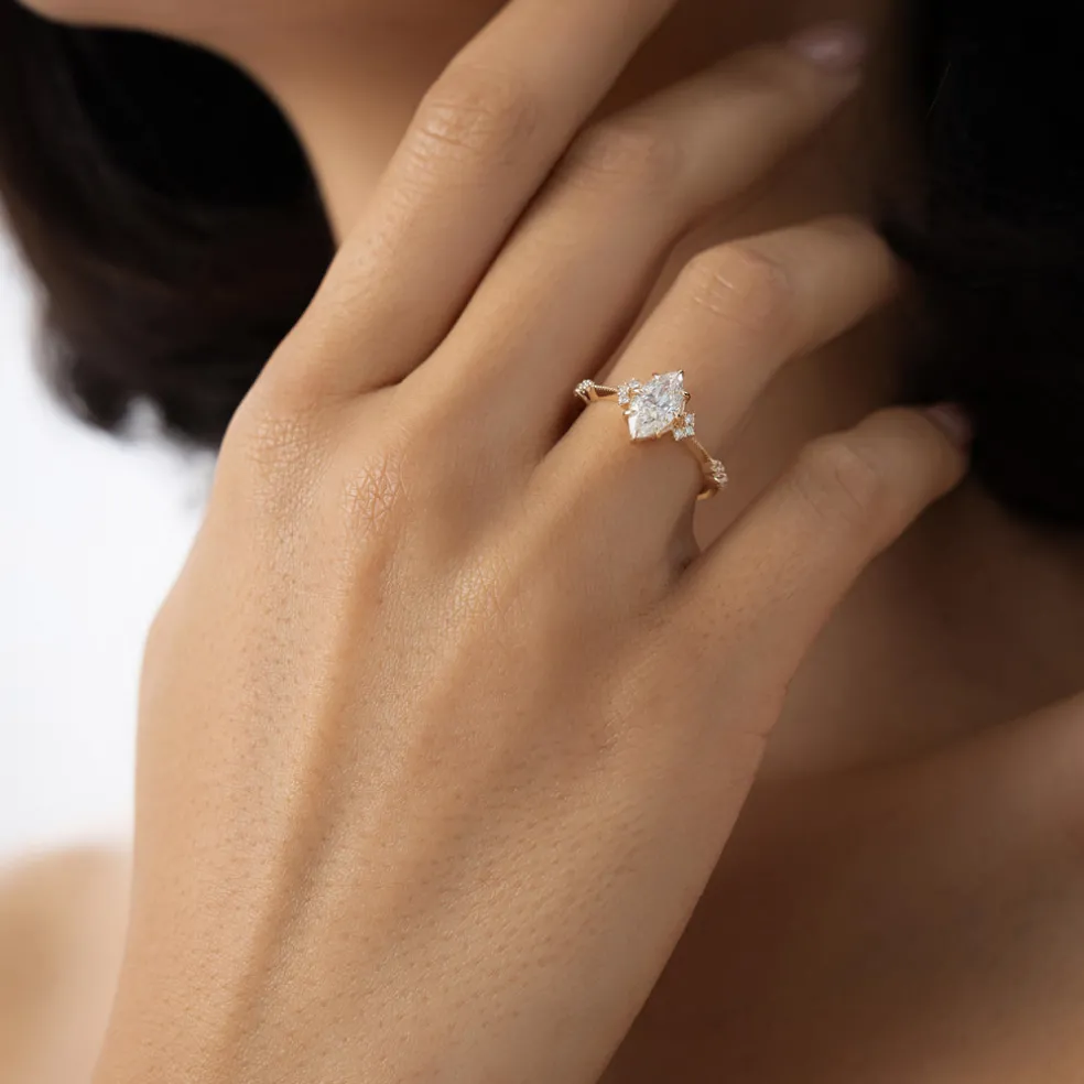 1.10 ctw 14k Art Deco Marquise Shaped Lab Grown Diamond Enagement Ring - Rose