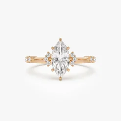 1.10 ctw 14k Art Deco Marquise Shaped Lab Grown Diamond Enagement Ring - Rose