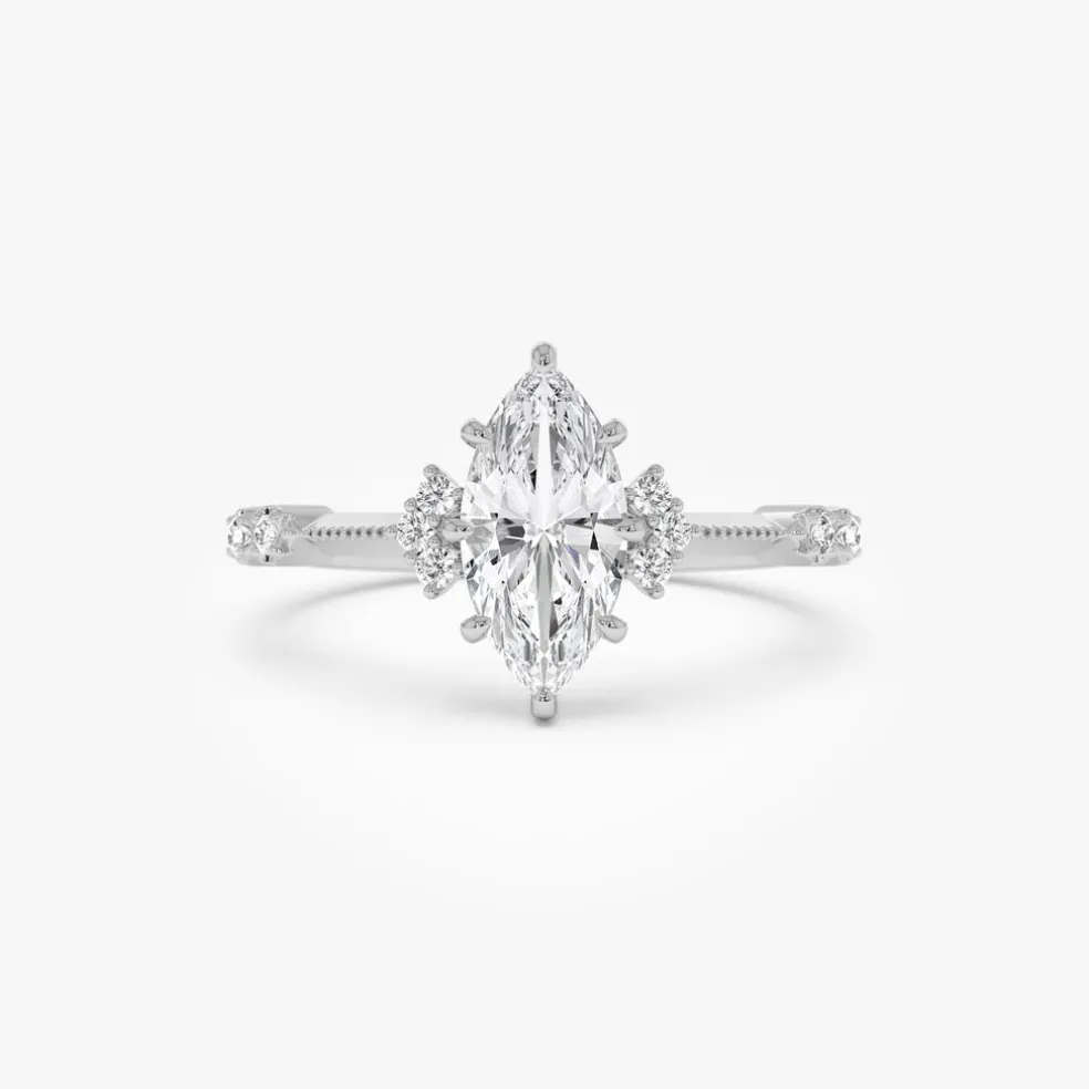 1.10 ctw 14k Art Deco Marquise Shaped Lab Grown Diamond Enagement Ring - Rose