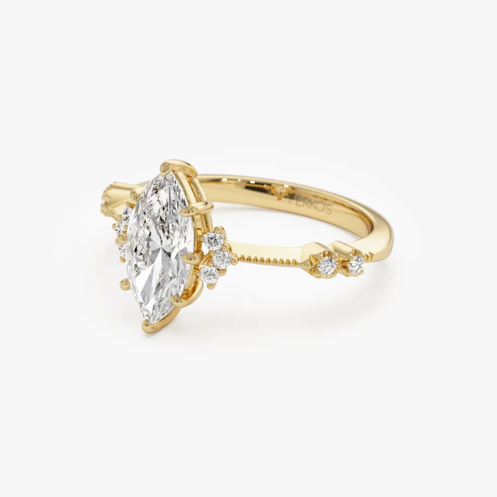 1.10 ctw 14k Art Deco Marquise Shaped Lab Grown Diamond Enagement Ring - Rose