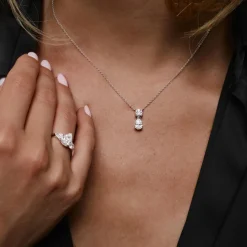 1.25 ctw 14K Basket Setting Pear Shape & Round Cut Lab Grown Diamond Necklace - Lila