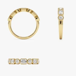 0.95 ctw 14k Bezel Setting Emerald Cut & Round Lab Grown Diamond Wedding Ring - Sarah