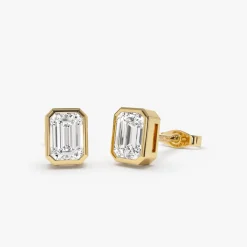 1.00 ctw 14k Bezel Setting Emerald Cut Lab Grown Diamond Studs - Eliana