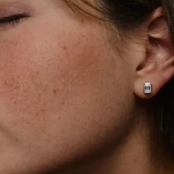 1.00 ctw 14k Bezel Setting Emerald Cut Lab Grown Diamond Studs - Eliana