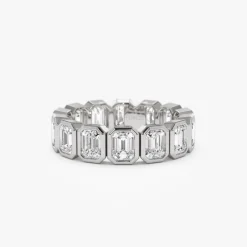 3.50 ctw 14k Bezel Setting Full Eternity Emerald Cut Lab Grown Diamond Wedding Ring - Nova