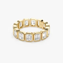 3.50 ctw 14k Bezel Setting Full Eternity Emerald Cut Lab Grown Diamond Wedding Ring - Nova