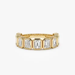 1.90 ctw 14k Bezel Setting Nine Stone Emerald Cut Lab Grown Diamond Wedding Ring - Victoria