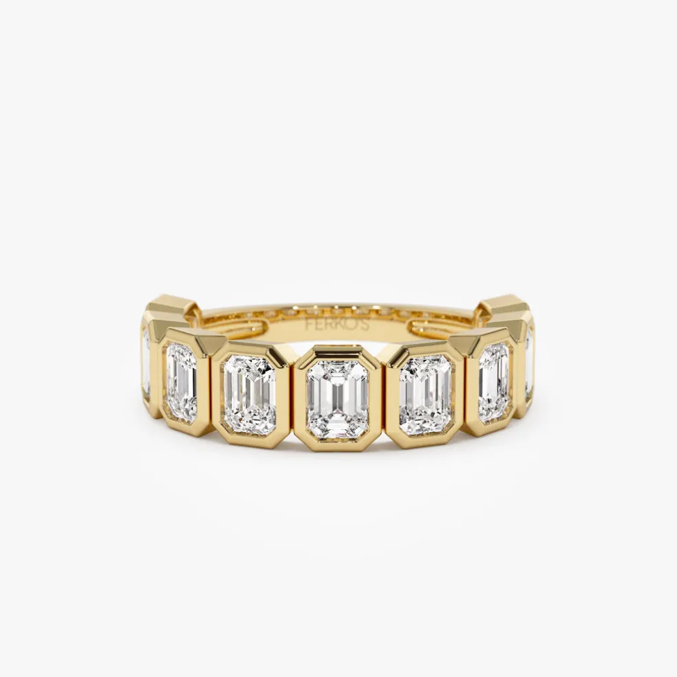 1.90 ctw 14k Bezel Setting Nine Stone Emerald Cut Lab Grown Diamond Wedding Ring - Victoria