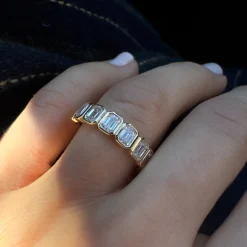 1.90 ctw 14k Bezel Setting Nine Stone Emerald Cut Lab Grown Diamond Wedding Ring - Victoria