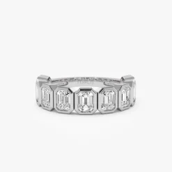 1.90 ctw 14k Bezel Setting Nine Stone Emerald Cut Lab Grown Diamond Wedding Ring - Victoria