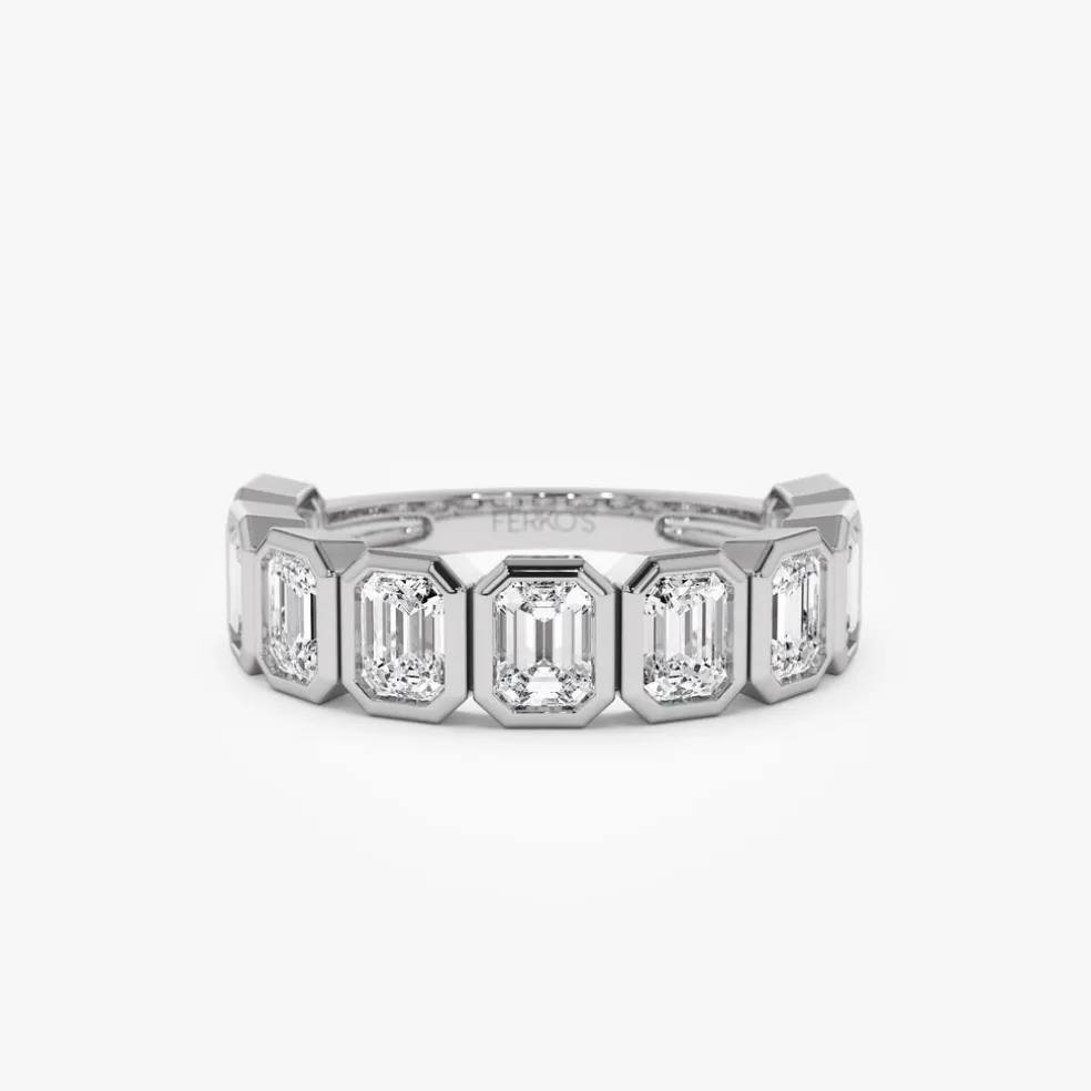 1.90 ctw 14k Bezel Setting Nine Stone Emerald Cut Lab Grown Diamond Wedding Ring - Victoria