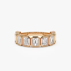 1.90 ctw 14k Bezel Setting Nine Stone Emerald Cut Lab Grown Diamond Wedding Ring - Victoria