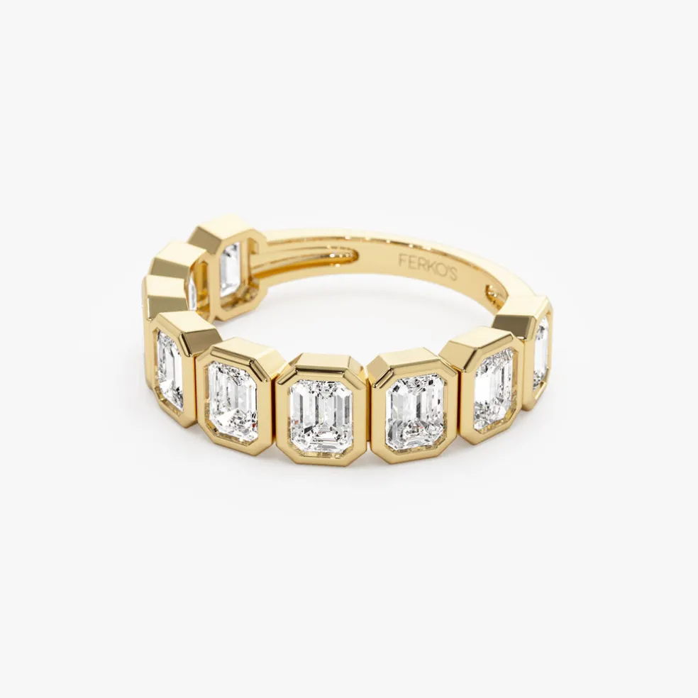 1.90 ctw 14k Bezel Setting Nine Stone Emerald Cut Lab Grown Diamond Wedding Ring - Victoria