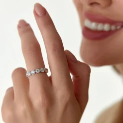 1.75 ctw 14k Bezel Setting Nine Stone Round Lab Grown Diamond Wedding Ring - Lily