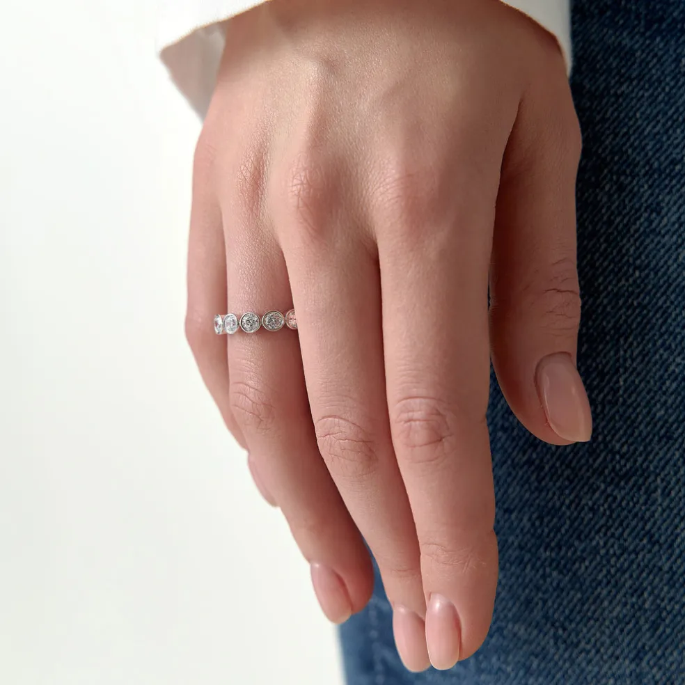 1.75 ctw 14k Bezel Setting Nine Stone Round Lab Grown Diamond Wedding Ring - Lily