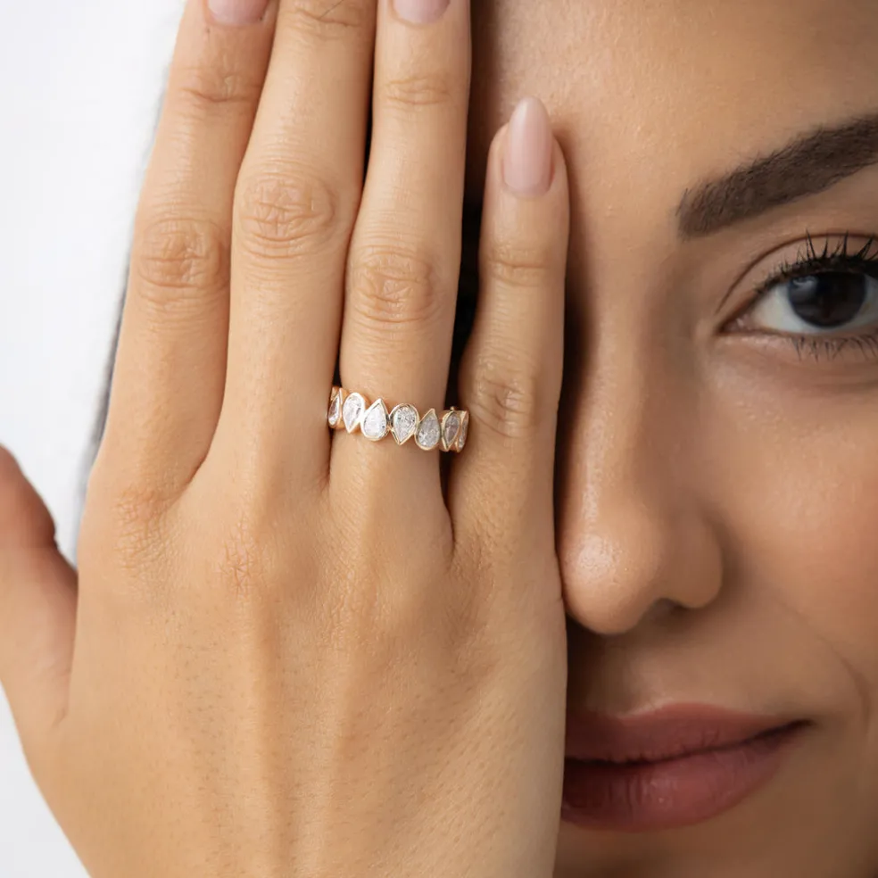 3.15 ctw 14k Bezel Setting Pear Shaped Lab Grown Diamond Eternity Ring - Lainey