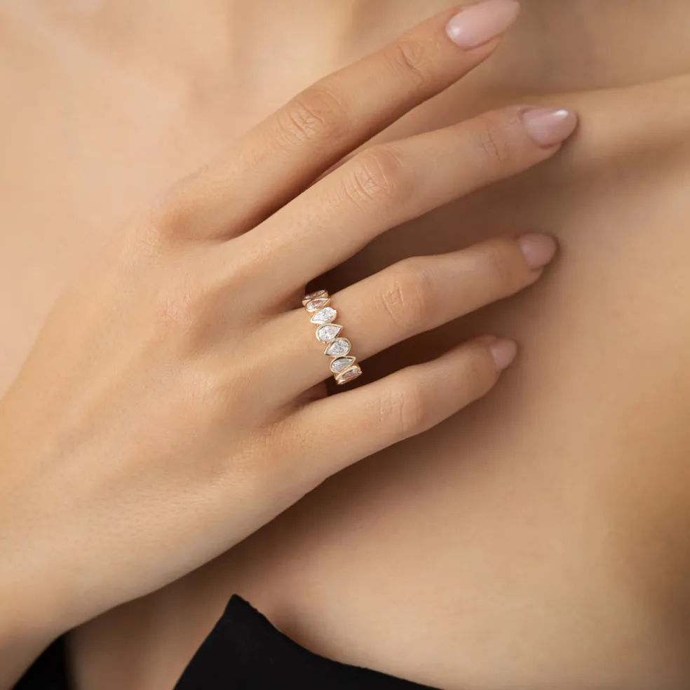 3.15 ctw 14k Bezel Setting Pear Shaped Lab Grown Diamond Eternity Ring - Lainey