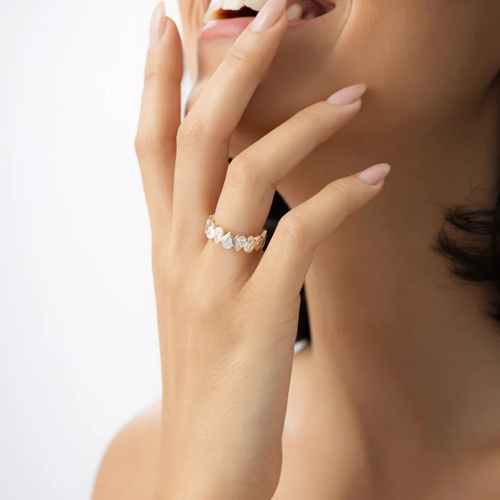 3.15 ctw 14k Bezel Setting Pear Shaped Lab Grown Diamond Eternity Ring - Lainey
