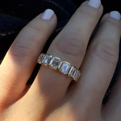1.45 ctw 14k Bezel Setting Seven Stone Emerald Cut Lab Grown Diamond Wedding Ring - Zoey