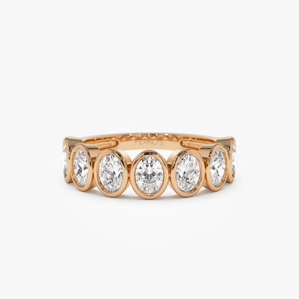 1.45 ctw 14k Bezel Setting Seven Stone Oval Shape Lab Grown Diamond Ring - Avery