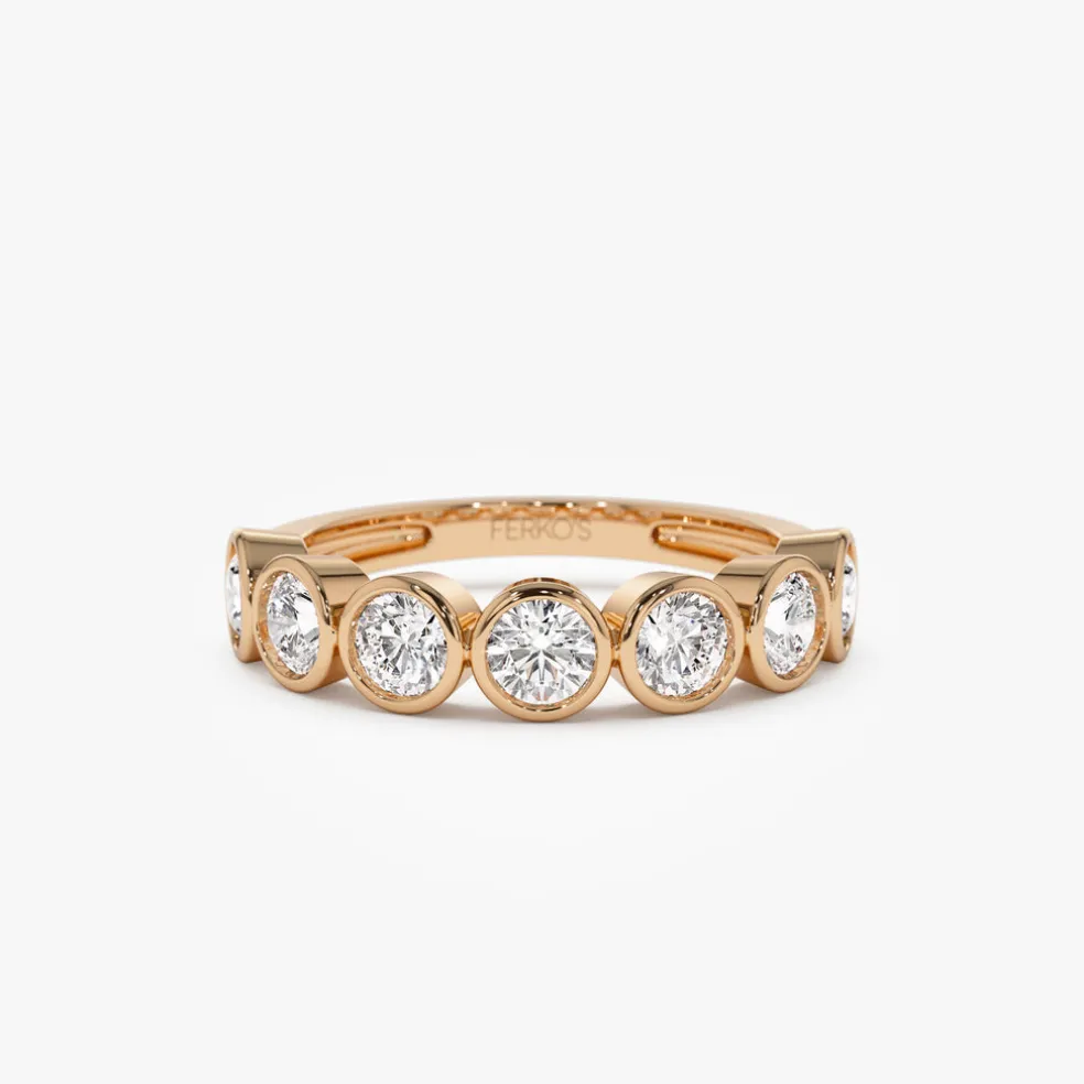 1.45 ctw 14k Bezel Setting Seven Stone Round Lab Grown Diamond Ring - Mila