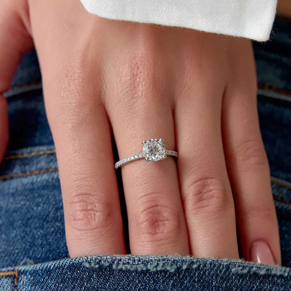 1.15 ctw 14k Classic Basket Setting Lab Grown Round Diamond Engagement Ring - Violet