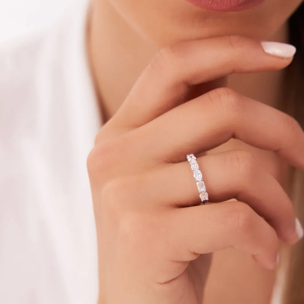 1.30 ctw 14k East West Prong Setting Seven Stone Oval & Emerald Cut Lab Grown Diamond Ring - Jayleen