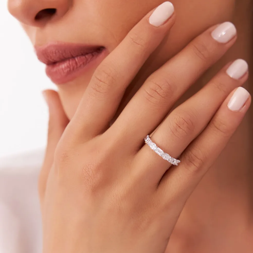 1.30 ctw 14k East West Prong Setting Seven Stone Oval & Emerald Cut Lab Grown Diamond Ring - Jayleen