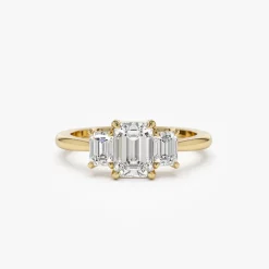 1.50 ctw 14k Emerald Cut Lab-Grown Diamond Three Stone Engagement Ring - Julie