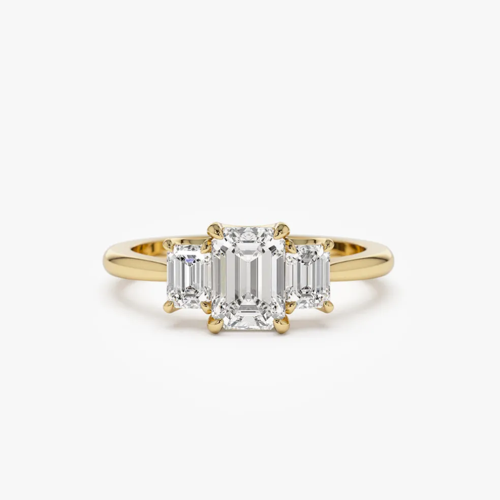 1.50 ctw 14k Emerald Cut Lab-Grown Diamond Three Stone Engagement Ring - Julie