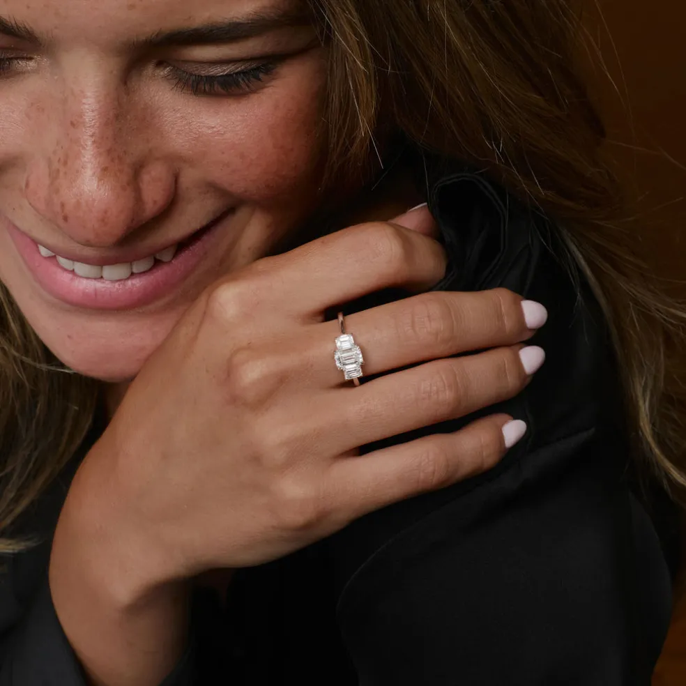 1.50 ctw 14k Emerald Cut Lab-Grown Diamond Three Stone Engagement Ring - Julie