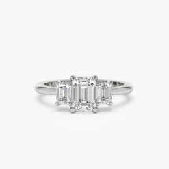 1.50 ctw 14k Emerald Cut Lab-Grown Diamond Three Stone Engagement Ring - Julie