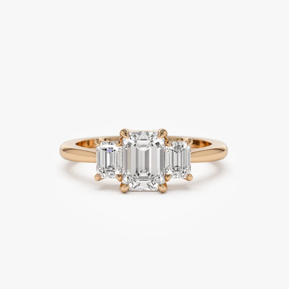 1.50 ctw 14k Emerald Cut Lab-Grown Diamond Three Stone Engagement Ring - Julie